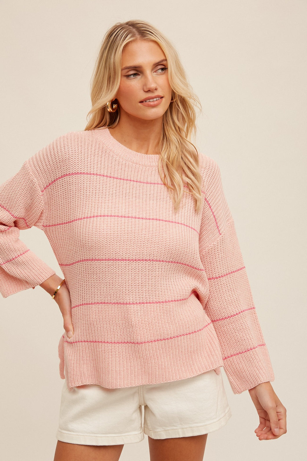 Oversized Ribbed Knit Sweater With Side Slit