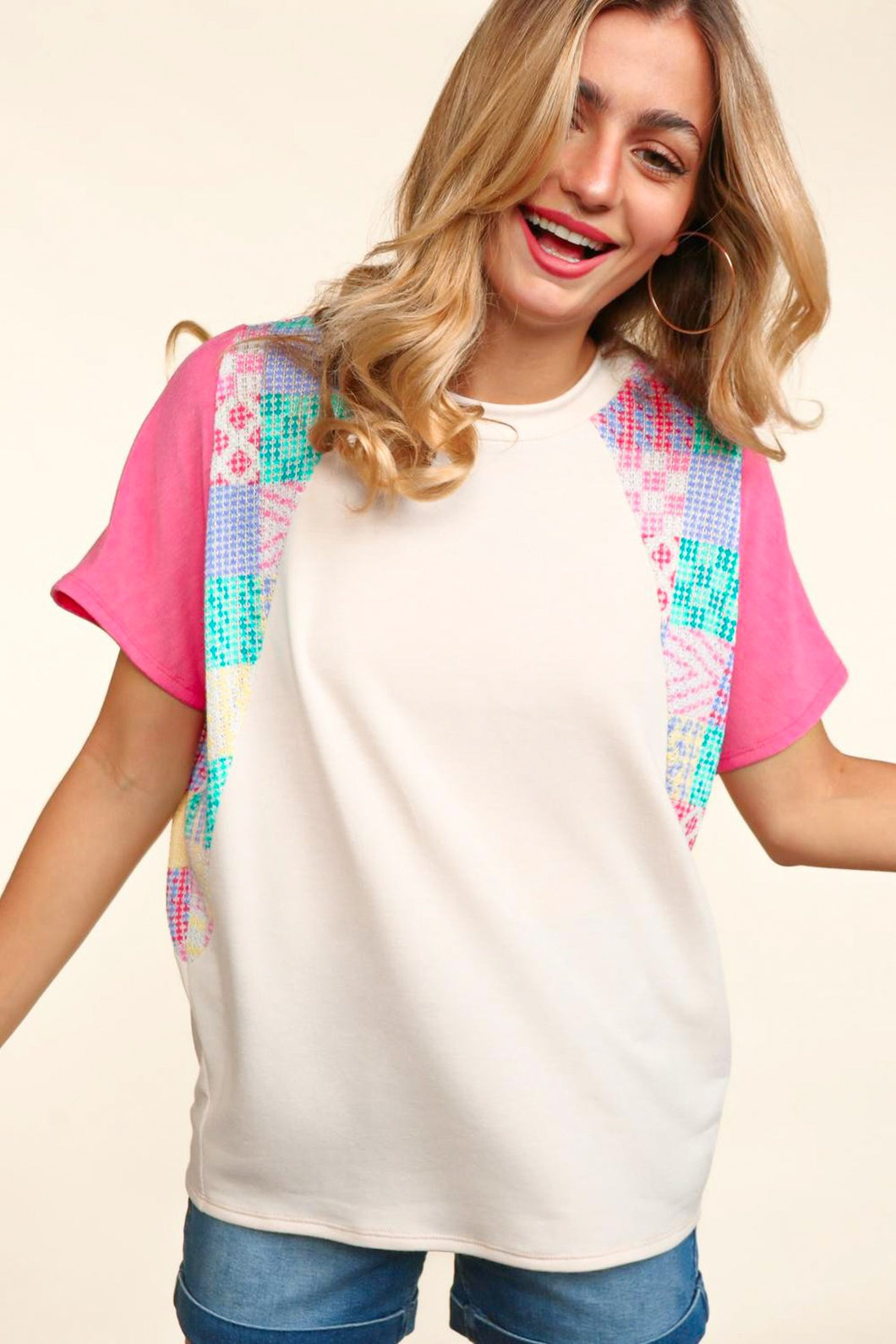 Multi Color Patchwork French Terry Knit Top