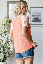 Load image into Gallery viewer, Orange Patchwork Design V-Neck Top
