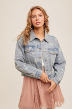 Load image into Gallery viewer, Floral Print Oversized Denim Jacket

