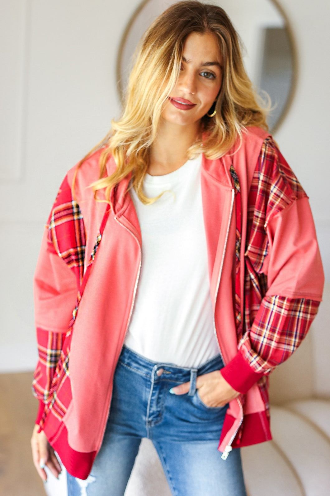 Zip Up Plaid Jacket With Hoodie