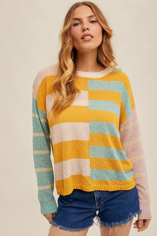 Color Block Stripe Sweater Top