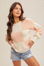 Load image into Gallery viewer, Checker Print Boat Neck Bubble Sleeve Sweater
