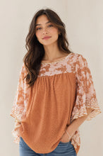Load image into Gallery viewer, Rust Relaxed Three-quarter Flutter Sleeve Top
