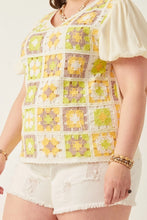 Load image into Gallery viewer, Womens Crochet Quilted V Neck Puff Sleeve Top

