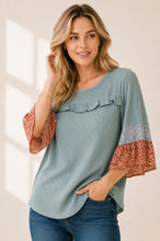 Load image into Gallery viewer, Sage Knit Mixed Three-quarter Sleeve Top
