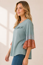 Load image into Gallery viewer, Sage Knit Mixed Three-quarter Sleeve Top
