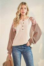 Load image into Gallery viewer, Long Sleeve Solid And Floral Contrast Top - Sand
