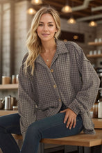 Load image into Gallery viewer, Dark Grey Collared Plaid Shacket Top
