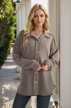 Load image into Gallery viewer, Dark Grey Collared Plaid Shacket Top

