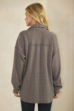 Load image into Gallery viewer, Dark Grey Collared Plaid Shacket Top
