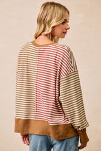Load image into Gallery viewer, Stripe Thermal Knit Color Block Top With Open Seam

