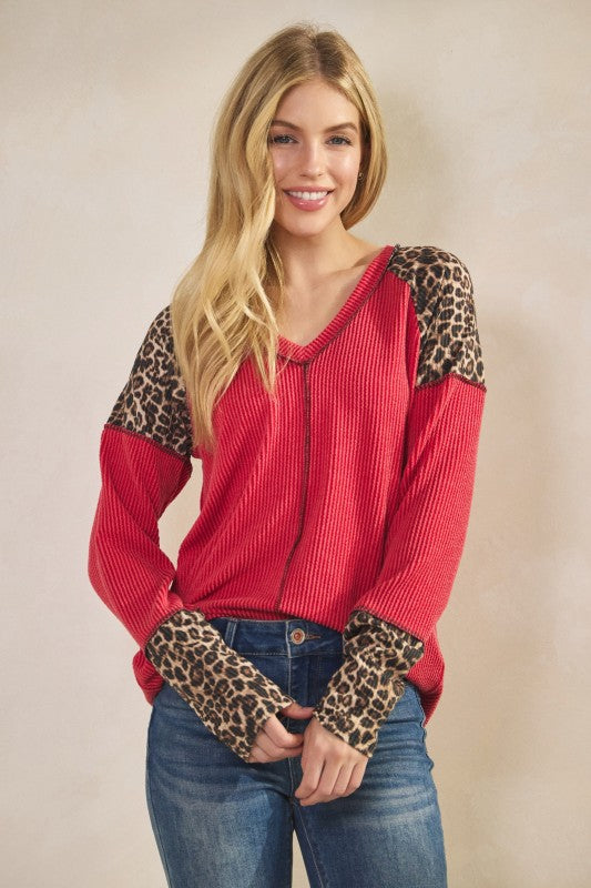Red And Animal Print Top
