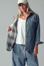 Load image into Gallery viewer, Blue Stone Corduroy And Plaid Flannel Shacket
