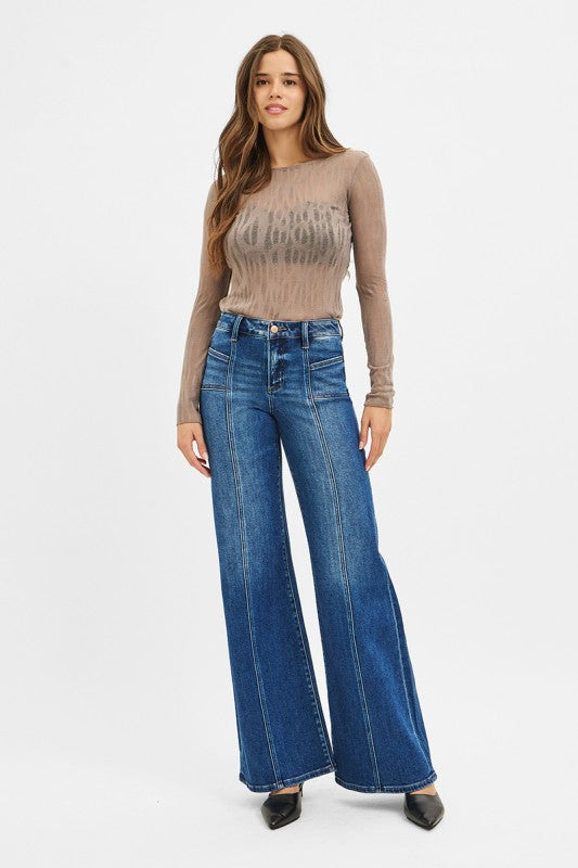 Mid Rise Wide Jeans With Front Patch Pocket
