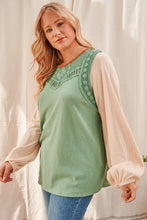Load image into Gallery viewer, Plus Sage Crochet Detail Balloon Sleeves Top
