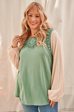 Load image into Gallery viewer, Plus Sage Crochet Detail Balloon Sleeves Top
