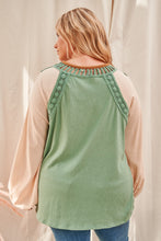 Load image into Gallery viewer, Plus Sage Crochet Detail Balloon Sleeves Top
