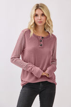 Load image into Gallery viewer, Marsala Striped Sleeve Button Front Top
