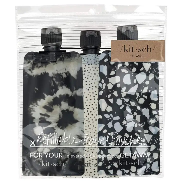 Refillable Travel Pouches / Black & Ivory - 3 Pack