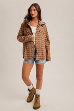 Load image into Gallery viewer, Button Down Plaid Fleece Lined Jacket - CARAMEL
