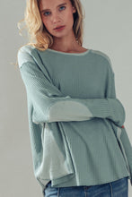 Load image into Gallery viewer, Sage Waffle Knit Cotton Patch Top
