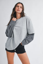 Load image into Gallery viewer, Heather Gray Mixed Media Layered Long Sleeve Top
