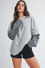 Load image into Gallery viewer, Heather Gray Mixed Media Layered Long Sleeve Top
