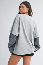 Load image into Gallery viewer, Heather Gray Mixed Media Layered Long Sleeve Top
