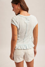 Load image into Gallery viewer, White Ruched &amp; Ruffled Crew Neck Top
