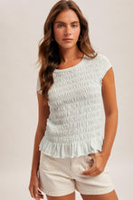 Load image into Gallery viewer, White Ruched &amp; Ruffled Crew Neck Top
