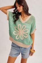 Load image into Gallery viewer, Green Daisy V Neck Net Sweater

