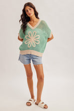 Load image into Gallery viewer, Green Daisy V Neck Net Sweater
