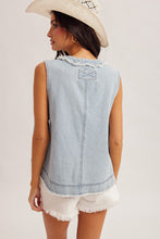 Load image into Gallery viewer, Button Down Raw Seam Sleeveless Denim Top
