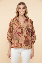 Load image into Gallery viewer, Plus Paisley Print V-Neck Balloon Sleeve Blouse
