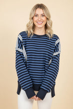 Load image into Gallery viewer, Navy Oversized Striped Sweatshirt W/ Seams
