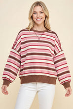 Load image into Gallery viewer, Pink/Brown Striped Drop Shoulder Pullover
