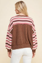 Load image into Gallery viewer, Pink/Brown Striped Drop Shoulder Pullover
