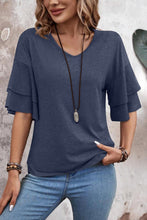 Load image into Gallery viewer, Blue V Neck Ruffle Sleeve Top
