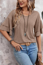Load image into Gallery viewer, Camel V Neck Ruffle Sleeve Top
