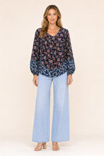 Load image into Gallery viewer, Mixed Floral V-neck Blouse With Contrast Border
