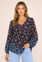 Load image into Gallery viewer, Mixed Floral V-neck Blouse With Contrast Border
