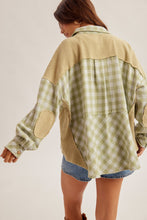 Load image into Gallery viewer, Sage Oversized Mixed Fabric Button Down
