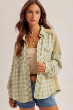 Load image into Gallery viewer, Sage Oversized Mixed Fabric Button Down
