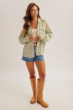 Load image into Gallery viewer, Sage Oversized Mixed Fabric Button Down
