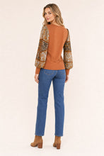 Load image into Gallery viewer, Rust Knit Top With Sheer Floral Sleeves

