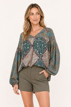 Load image into Gallery viewer, Boho Patchwork Paisley Print V-neck Blouse
