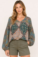 Load image into Gallery viewer, Boho Patchwork Paisley Print V-neck Blouse
