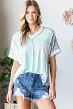 Load image into Gallery viewer, Plus Mint Color Block Floral V-Neck Top
