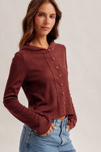 Load image into Gallery viewer, Wine Button Down Hooded Cardigan
